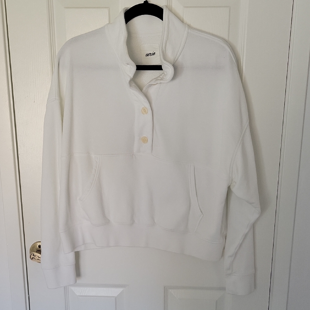 Aerie White Sweatshirt Soft Knit Relaxed Fit